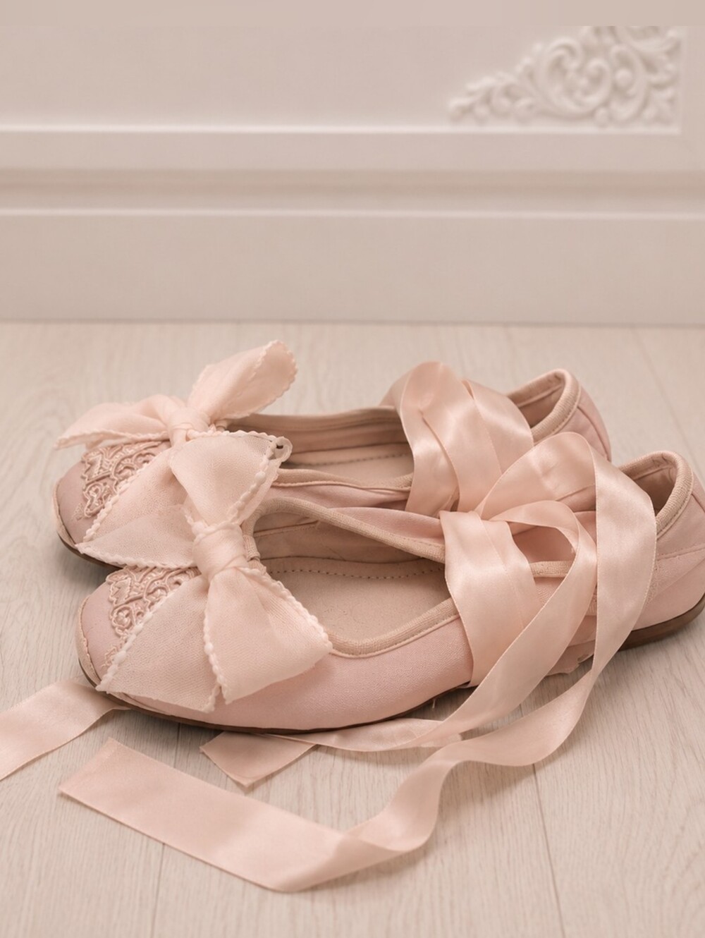 Chic Pink and Cream Flats with Satin Bows